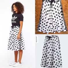 Adidas Original Polka Dot Black And White Skirt. Small Pin Hole On Each Side Of The Skirt. Like New Without Tags But Has Two Small Defects. Casual Polka Dot Pleated Skirt, White Tweed Skirt, Polka Dots Skirt, Tweed Midi Skirt, White Ruffle Skirt, Linen Wrap Skirt, White Denim Skirt, Poodle Skirt, Adidas Original