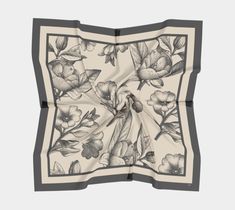 100% pure silk charmeuse luxury scarf featuring vintage botanicals against an ivory background. Luxury White Traditional Silk Scarf, Wrap Head Scarf, Scarf Purse, Silk Scarf Design, Luxury Silk Scarves, Hijab Designs, Scarf Neck, Luxury Scarves, Floral Scarf