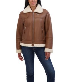 in stock Leather Shearling Jacket, Aviator Jacket, Faux Leather Coat, Aviator Jackets, Shearling Jacket, Jacket Style, Side Zip, Blazer Jacket, Zip Pockets