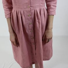 "Spring dress, Write the selected color in the message Linen women dress, summer dress. Button front rose linen dress with 3/4 long sleeves and 2 pockets , perfect for casual wear and suitable for any occasion in any season Details: - 100% natural linen produced in Europe ; - medium weight (180 gram per square meter); - color: rose, could be any from our colors catalog (color samples at the photo); Made to order, approximately a few days, If you have any questions please message me and I will be Spring Linen Dress With Button Closure, Summer Dress With Buttoned Pockets, Elegant Summer Dresses With Buttoned Pockets, Pink Button-up Dress With Pockets, Spring Linen Buttoned Dress, Button-up Linen Dress With Pockets, Fitted Dress With Pockets And 3/4 Sleeves, Spring Linen Button-up Dress, Summer Linen Dress With Button Cuffs For Daywear