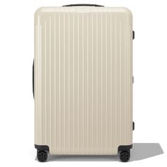 Our lightest suitcase ever, designed to offer optimum stability while weighing 30% less than the RIMOWA Essential suitcases. Refined to provide supreme portability without compromising on durability, the RIMOWA Essential Lite Check-In L in Ivory beige is the ideal super lightweight large suitcase and is built to provide room for up to 10 days of travel. Includes a complimentary leather luggage tag and sticker set. Elegant White Luggage For Travel, Elegant White Travel Luggage, Classic Beige Rectangular Luggage, Olympic Airlines, Rimowa Essential, Rimowa Luggage, Air Transat, Cebu Pacific, Asiana Airlines