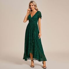 Dark Green Plus Size Maxi Formal Dresses Ee01489, 24 : Target Elegant Green Short Sleeve Lace Dress, High Low Evening Dresses, Dress With Ruffle Sleeves, Evening Dress Floor Length, Formal Dresses Short, Ballet Dress, Mini Skater Dress, Lace Neckline, Plus Size Maxi