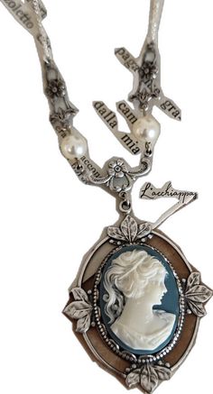 Silver Cameo Medallion Necklace, Victorian Cameo Silver Necklace, Victorian Cameo, Katherine Pierce, Cameo Necklace, Necklace Silver, Silver Necklaces, Light Blue, Ships