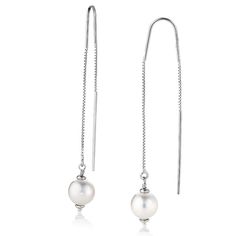 Joia De Majorca Pearl Jewelry. Trendy, fashion forward pearl drop earrings threaded on a delicate silver chain. White Pearl Earrings With Adjustable Chain, White Threader Earrings With Adjustable Chain, Elegant Silver Hoop Earrings With Adjustable Chain, White Dangle Threader Earrings With Adjustable Chain, White Adjustable Chain Dangle Threader Earrings, Elegant Sterling Silver Hoop Earrings With Adjustable Chain, Adjustable Chain Drop Pearl Earrings, Elegant Hoop Earrings With Adjustable Chain As Gift, Elegant Adjustable Chain Hoop Earrings As Gift