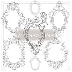 a set of ornate frames and labels in the shape of an oval, square, rectangle