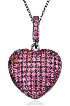 Sterling silver pink pave CZ heart pendant necklace. Spring ring clasp. Approx. 18" length. Approx. 1" pendant. Imported Levian Jewelry, Dainty Chain Necklace, Ruby Color, Pink Ruby, Pink Apple, Pave Pendant, Heart Pendant Diamond, Gemstone Necklace Pendant, Gemstone Bracelets