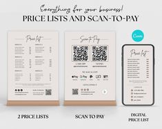 the price list and scan - to - pay are shown in three different styles, including one