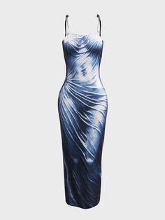 Sculpture Aesthetics Human Body Sleeveless Maxi Dress | kollyy Metal Dress, Fashion Dresses Online, Sleeveless Long Dress, Dress Aesthetic, Fashion Design Sketches, Diva Fashion, Y2k Style, Girls Fashion Clothes, Maxi Dress Blue