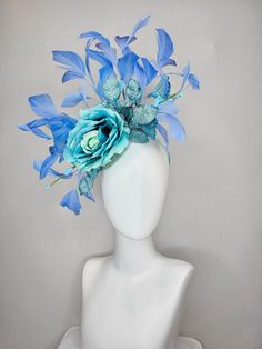 From the 2024 Featured Milliner of the Kentucky Derby Museum  Gorgeous Kentucky Derby hat fascinator  kentucky derby hat fascinator blue teal ombre rose with branching blue feathers and blue velvet leaves  headband attachment.  each hat is totally one of a kind! no two are alike! I can probably add feathers, flowers etc to existing hats for a small fee. I cannot remove anything from existing hats. Just message me and see if we can make it work! :) I cannot make custom order from scratch. My sche Blue Fascinator With Handmade Flowers For Kentucky Derby, Blue Feather Headpiece For Kentucky Derby, Blue Feathered Headpiece For Kentucky Derby, Turquoise Headpiece For Kentucky Derby Races, Turquoise Headpieces For Kentucky Derby, Blue Headpieces For Kentucky Derby Races, Blue Feather Fascinator For Kentucky Derby, Blue Feathered Fascinator For Kentucky Derby, Velvet Leaves