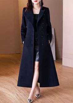 Elegant Navy Peter Pan Collar Button Woolen Long Coat WinterFabric: WoolenSize & Fit: Fit: This garment fits true to size.Length: Size S measures 49.53"from shoulder to hemBust: Great for any cup size. Waist: Loose Fit. Comfortable room throughout midsection.Hip: Loose Fit - room for hips. Hand Wash Cold. Long Pea Coat With Button Closure For Fall, Black Wool Coat With Buttons, Long Sleeve Buttoned Peacoat For Office, Fitted Long Pea Coat With Buttons, Fitted Long Peacoat With Button Closure, Fitted Long Peacoat, Chic Long Peacoat With Button Closure, Fitted Long Sleeve Peacoat With Buttons, Winter Peacoat With Buttons And Lapel Collar