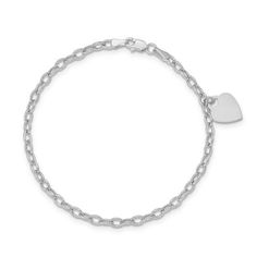 She’ll adore the simple style of this sweet heart charm bracelet. Crafted in 14K white gold, this precious look features a polished heart that dangles from a shimmering rolo chain. Buffed to a brilliant luster, this 7.5-inch keepsake bracelet secures with a lobster claw clasp. Elegant Sterling Silver Bracelet With Heart Charm For Everyday, Classic Heart Charm Bracelet In White Gold, Elegant Everyday Sterling Silver Bracelet With Heart Charm, Classic White Gold Charm Bracelet With Heart Charm, Classic Sterling Silver Heart Charm Bracelet, Classic White Gold Charm Bracelet With Heart, White Gold Classic Heart Charm Bracelet, Classic White Gold Heart Bracelet, White Gold Heart Charm Chain Bracelet For Anniversary