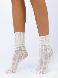 Every Woman Socks Cream Frilly Socks, Over The Calf Socks, Sleep Accessories, Online Shop Accessories, Lace Socks, Cute Socks, Calf Socks, Sheer Material, Everyday Accessories