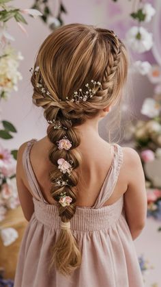 Boho Fishtail Braid Ponytail for Kids Little Flower Girl Wedding Hair, Jr Bridesmaids Hairstyles, Flower Girl Hairstyles With Braids, Kids Flower Girl Hairstyles, Wedding Hair For Girls Kids, Hairstyles For Flower Girl, Flowergirl Hairstyle For Toddler, Kids Beach Hairstyles