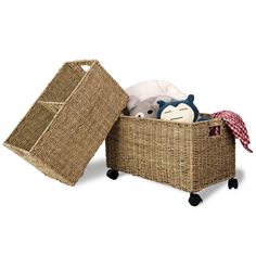 PRICES MAY VARY. Water hyacinth and seagrass [DIMENSION & MATERIALS] PEMAR Set 2 wicker rolling storage basket boxes of 2 sizes nesting in a set: Large size: 19.7” long x 11.8” wide x 13” high; Medium size: 18.1” long x 9.8” wide x 12.6” high. Each basket has a removable divider inside, giving you flexibility in adjusting the storage compartments. Our woven rectangular storage baskets with wheels and insert / cut out handles are made of natural water hyacinth and seagrass straw wires, woven on m Woven Storage Baskets, Small Baskets, Seagrass Storage Baskets, Under Desk Storage, Toy Organizer, Linen Closet Organization, Childrens Playroom, Rolling Storage, Woven Baskets Storage