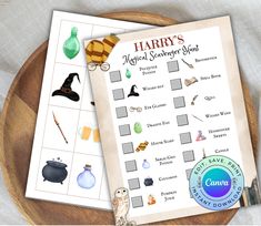 a harry's night - time scavenger game on a wooden platter