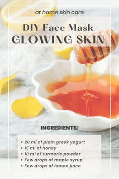 Quick facial mask recipe for hydrating and glowing skin. Treat yourself Face Mask For Glowing Skin, Mask For Glowing Skin, Glowing Skin Mask, Anti Aging Food