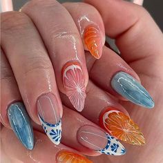 Super Cute And Stylish Ships In 5-10 Business Days Fun Color Nails Acrylic, June Nail Designs, June Nails Ideas, Nails June, Orange Nail Art, Future Nails, June Nails, Unghie Sfumate, Kutek Disney