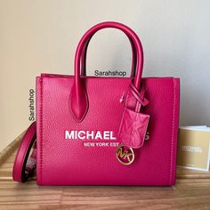 100% Authentic Brand New With Tags Mirella Small Shopper Top Zip Xbody Leather Carmine Pink Multi And Gold Hardware Approximate Measurements 9.5”L X 7.5"H X 3” D 4"L Double Handles Long Strap Included Bags Michael Kors, Girly Bags, Michael Kors Purse, Pink Vibes, Cute Purses, Pocket Book, Purses Michael Kors, Michael Kors Bag, Gold Hardware