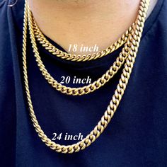 Premium 14k yellow gold plated miami cuban link chain necklace/bracelet. -7, 8, 18, 20 & 24 inch options. -8mm -Stainless steel base with high quality PVD gold plating that wont turn! -All chains are very heavy and feel like real solid gold. Comes with gift box! FAST SHIPPING!*TRUSTED SELLER**5000+ SOLD* -NEW! -Very good quality. Looks even better in person. -For men and women. -Check out my other jewelry listings in my store! -Message me with any questions! Cuban Link Curb Chain Necklace, Mangalsutra Design, Black Beads Mangalsutra, Cuban Link Bracelet, Black Beads Mangalsutra Design, Cuban Link Necklace, Miami Cuban Link Chain, Miami Cuban Link, Cuban Link Chain Necklaces