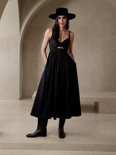 Isa Cotton Dress | Banana Republic Black Poplin Dress, Dresses With Cowboy Boots, Poplin Dress, Banana Republic Dress, Cotton Dress, A Line Skirt, Empire Waist, Cotton Poplin, Fit & Flare