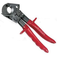 pair of pliers with red handles on white background