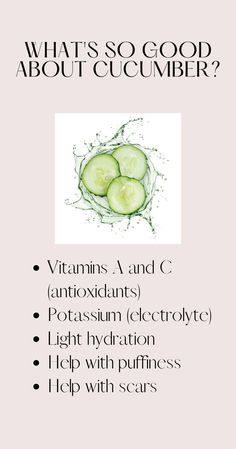 Cucumber benefits for your skin. Cucumber has antioxidant and mineral. It brings hydration to the skin, help with scars and puffiness. On a cleansed face, take a cucumber slice and rub it all over your skin. Keep the mask for 15minutes.Rinse, then moisturized. Glow, sis! Skin Irritation Remedies, Raw Products, Cucumber Benefits, Milk Honey, Natural Care, Healthy Beauty, Toner For Face