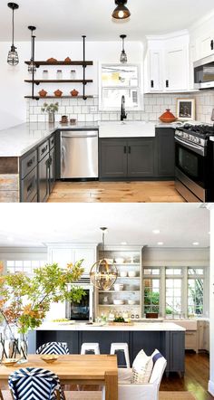 the kitchen is clean and ready to be used as a dining room or living room