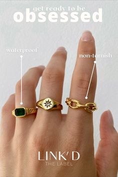 Meet our new non-tarnish gold rings! Perfect for everyday wear & 100% waterproof. Jewelry Packaging Design, Jewelry Photoshoot, Inspiration Aesthetic