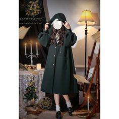 A classic coat that will make you look like a literary girl at a magic school. It has a loose, drapey silhouette and a large hood. We recommend pairing it with jumper skirt of the same color. Let yourself be invited into the world of stories. 
 
 
 ＜Scheduled delivery＞ 
 
 It will take about 1 month to 1 and a half months from order to delivery. 
 
 
 
 
 
 ＜Color＞ 
 
 Wine red 
 Dark green 
 Black 
 Light brown 
 
 
 ＜Size＞ 
 
 S size 
 
 Length: 100cm 
 Shoulder width: 38cm 
 Bust: 103cm 
 Sle Hooded Costume Outerwear For Fall, Harajuku Style Hooded Outerwear For School, Vintage Winter Outerwear For Cosplay, Vintage Outerwear For Cosplay In Winter, Witchy Long Sleeve Outerwear For Costume, Witchy Long Sleeve Costume Outerwear, Witchy Outerwear For Fall Costume, Witchy Long Sleeve Winter Outerwear, Witchy Long Sleeve Outerwear For Fall