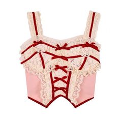 Sweet Coquette Lace Corset Top - S / Pink/red - Tops Red Coquette, Tøp Aesthetic, Lace Corset Top, French Girl Style, Y2k Baby Tee, Cowgirl Outfits, Cute Crop Tops, Lace Corset, Beautiful Clothes