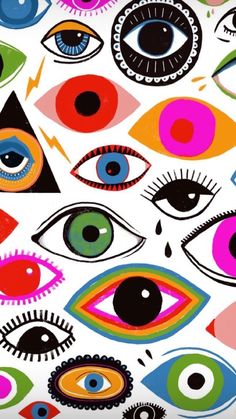 an eye pattern is shown on a white background with many different colors and shapes in the eyes