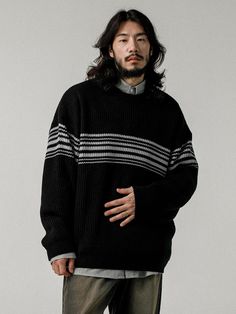 Composition : Acrylic 100%Color : Black_(1), Black_(2)Country of Origin : KOREA Knit Sweater, Knitwear, Round Neck, Composition, The 100, Mens Outfits, Knitting, The Originals, Quick Saves