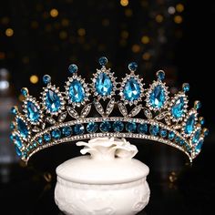 Blue Silver Tiara Crown Organic Princess Queen Headdress Bridgerton Gift Bridal Real Metal Cosplay Diadem Wedding Pageant Light Aqu Sapphire Wedding Crown, Queen Elizabeth Aquamarine Tiara, Crown Bride, Bridal Crown Tiara, Crystal Crown Wedding, Pageant Crowns, Crystal Bridal Tiaras, Silver Tiara, Bride Tiara