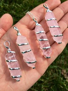 Rose Quartz Necklace Silver Spiral - Rose Quartz Pendant - Rose Quartz Crystal - Rose Quartz Stone - Pink Spiral Jewelry For Gifts, Spiral Pink Jewelry For Gifts, Double Terminated Crystal, Rose Quartz Pendant, Rose Quartz Necklace, Rose Quartz Stone, Rose Quartz Crystal, Quartz Rose, Quartz Necklace