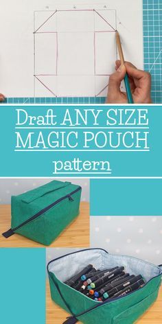 an image of a bag with pencils in it and the words draft any size magic pouch pattern