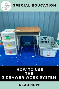 an image of a desk with the words how to use the 3 drawer work system read now