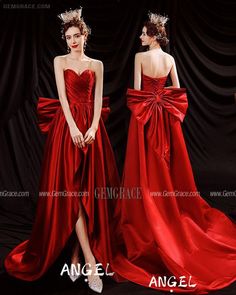 10% off now|Free shipping world-wide. Sweetheart High Low Red Satin Formal Dress with Big Bow In Back at GemGrace. Click to learn our pro custom-made service for wedding dress, formal dress. View #PromDresses for more ideas. Bow Evening Dress For Banquet During Prom Season, Elegant Fitted Ball Gown With Satin Bow, Prom Ball Gown With Satin Bow, Satin Ball Gown With Sweetheart Neckline For Party, Red Satin Ball Gown With Sweep Train, Ball Gown With Satin Bow For Prom, Red Satin Gown For Banquet, Red Satin Gown For Banquets, Prom Evening Dress With Bow And Fitted Bodice