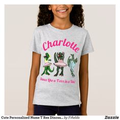 Cute Personalized Name T Rex Dinosaur Ballerinas T-Shirt Ballet Shirts, Ballerina Kids, Girl Dinosaur, Ballerina Dancing