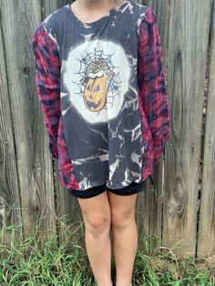 Upcycled t-shirt flannel! Casual Flannel Top With Patchwork, Casual Flannel Patchwork Top, Casual Pre-washed Tops For Fall, Tie Dye Cotton Tops For Fall, Acid Wash Long Sleeve T-shirt For Fall, Distressed Long Sleeve T-shirt For Fall, Long Sleeve Flannel Top With Graphic Print, Fall Graphic Print Long Sleeve Flannel Shirt, Casual Flannel Patchwork Tops For Fall