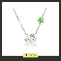 in stock Green Sterling Silver Charm Necklace For May Birthstone, Adjustable Green Sterling Silver Charm Necklace, Cute Green Jewelry Gift, Adjustable Green Sterling Silver Necklace, Cute Green Necklace For Gifts, Cute Green Necklace For Gift, Hello Kitty Gifts, Peridot Green, Cat Necklace