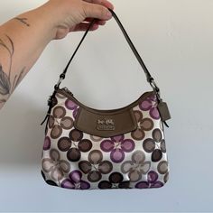 Y2k Coach Madison Clover Print Top Shoulder Bag - Rare Creed: 44433 Color: Pink/Brown/White (It Might Be Purple-Ish) Satin Material Hang Tag: Comes With Original Hang Tag Year: Y2k Made In China Condition: Mint Condition, No Call Outs, Looks Unused! Size & Fit Width: 10" Height: 6.5" Depth: 3.25" Handle Drop: 6.5" Smoke Free Home, Ships Next Business Day. Coach Rectangular Purple Shoulder Bag, Coach Purple Rectangular Shoulder Bag, Rectangular Purple Coach Shoulder Bag, Coach Purple Bag With Detachable Handle, Purple Coach Shoulder Bag With Detachable Handle, Retro Purple Bags For Daily Use, Retro Purple Bag For Daily Use, Purple Coach Shoulder Bag For Everyday, Retro Purple Shoulder Bag For Everyday Use