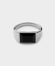 The Lennox Onyx Ring features onyx set in a sterling silver band. Inspired by the 70s era of strong, flat lines with emphasis on the stone itself. Reminiscent of your favorite 70s icons, this ring is sure to be your next go-to piece. Base Metal: Sterling Silver Plating: Polished Platinum Material: Onyx Stone Dimensions 70s Icons, Square Shoes, Square Jewelry, 70s Era, Belt Jewelry, Linen Tshirts, Sneaker Dress Shoes, Linen Shop, Onyx Ring