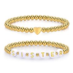 PRICES MAY VARY. 💕 Premium Materials: Crafted from durable solid stainless steel with a luxurious 14k gold plating, ensuring long-lasting shine and resistance to tarnishing. 💕Thoughtful Gift:Perfect gifts for any occasion just as: Mother's Day,Birthdays,Anniversaries,Christmas,Thanksgiving,New Mom Celebrations or just because. These bracelets convey heartfelt sentiments, making them an ideal gift choice for mothers who cherish meaningful jewelry pieces. 💕Versatile Style: Set includes two brac Big Sister Little Sister, Beaded Heart, Sister Bracelet, Moms Bracelet, Meaningful Jewelry, Bracelets Jewelry, Mom Daughter, Gifts Birthday, Bracelets For Women