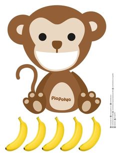 there is a monkey with bananas on the bottom and one banana in the middle that says poopiua