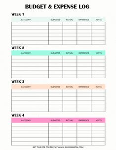 a printable budget and expense log