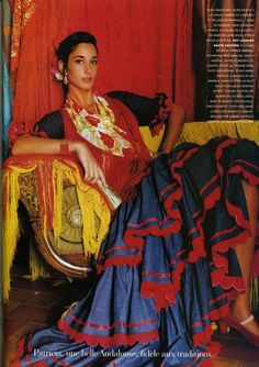 Séville en Mantille | Chandra North by Mario Testino for Vogue Paris, November 1995: Chandra North, Hollywood Glamour Photography, Flamenco Fashion, Paris November, Flamenco Dancing, Carine Roitfeld, 90s Models, Flamenco Dancers, Helena Christensen