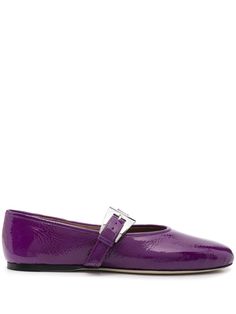 violet purple calf leather patent finish crinkled finish buckle-strap fastening round toe branded leather insole contrast lining leather sole Purple Ballet Flats, Gucci Balenciaga, Paris Texas, Chanel 2, Violet Purple, Iconic Bags, Ballet Pumps, Ballerina Shoes, Boot Pumps