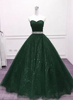 Dark Green Tulle Beaded Long Party Dress, Green Ball Gown Evening Gown Party Dress Green, Blue Tulle Prom Dress, Green Ball Gown, Long Party Gowns, Green Evening Gowns, Green Formal Dresses, Long Party Dress, Velvet Party Dress, Dark Green Dress