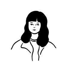 a black and white drawing of a woman with long hair