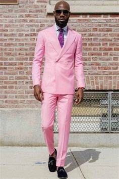 Aiden Pink Double Breasted Slim Fit Peaked Lapel Bespoke Men Suit Spring Suits For Grooms, Men In Pink, Wedding Outfits For Groom, Stylish Mens Suits, African Clothing For Men, Lapel Blazer, Party Suits, Prom Suits, Pink Suit